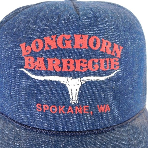 Longhorn Barbecue Mens Regular Size Blue Denim Trucker Hat Cotton Spokane - Picture 3 of 11